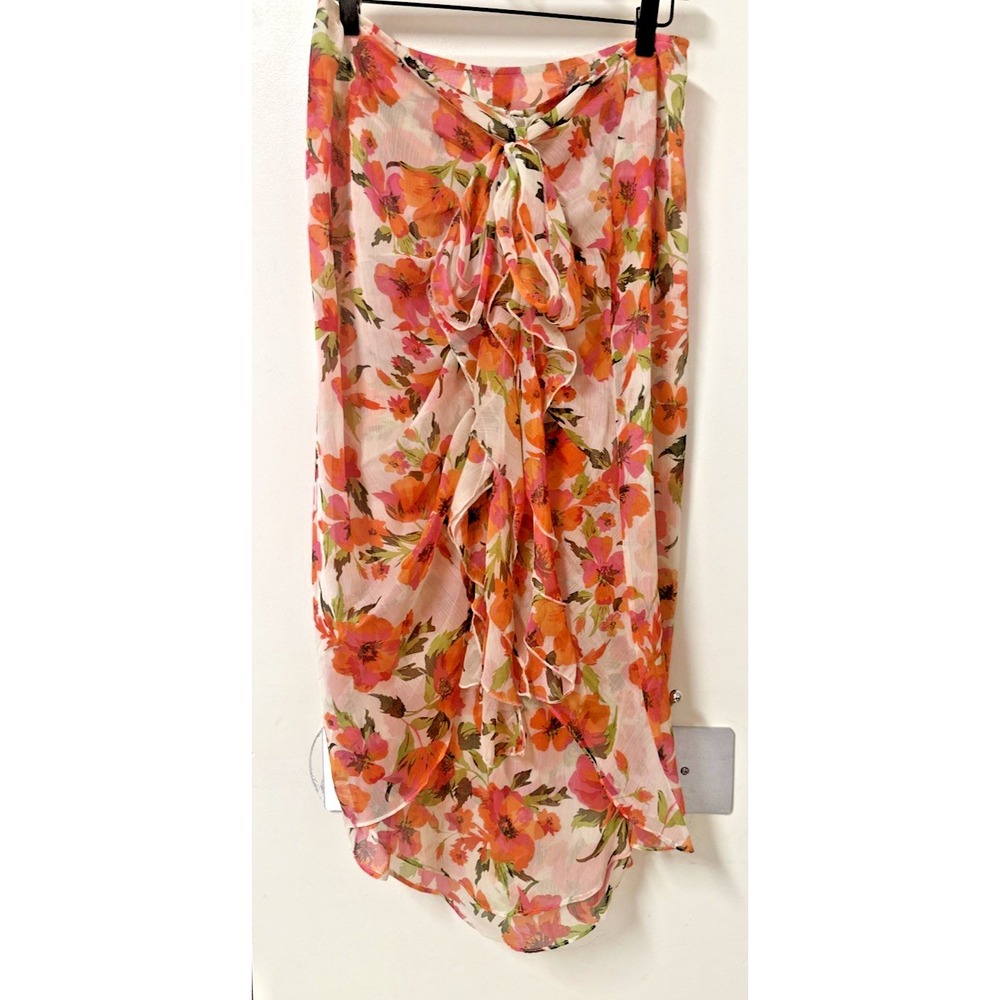 MISA Los Angeles Women Size Large Floral Asymmetrical Midi Ruffle Skirt - Picture 3 of 10